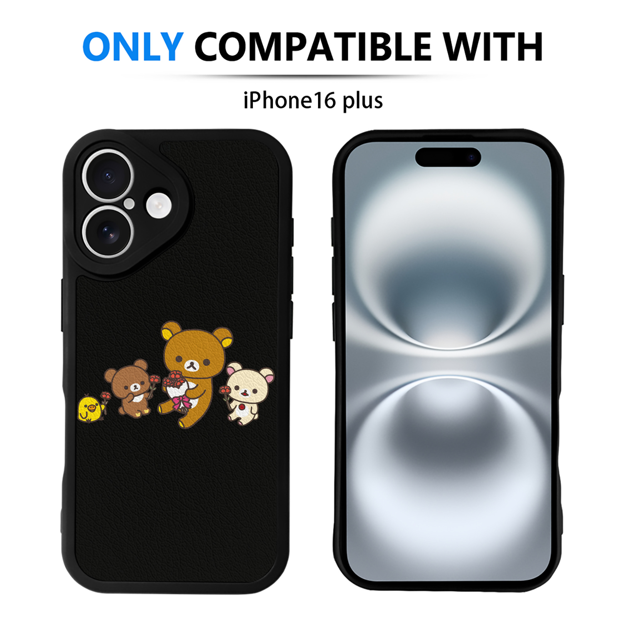（画像用） リラックマ リラックマ キイロイトリ Rilakkuma Korilakkuma Kiiroitori 【iPhone 16シリーズ対応】シリコンスマホケース（レザー調） 材質：シリコン